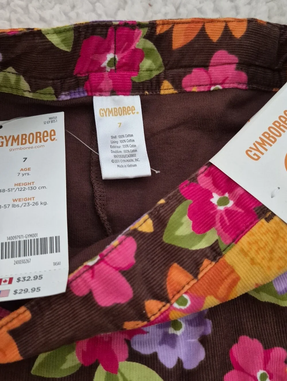 Gymboree Fall Flowers Corduroy Skirt A-Line Girls 7 School Pumpkin Adjust Waist